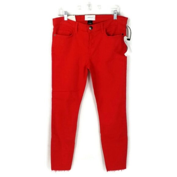 Current Elliott Racing Red Mid-Rise Stiletto Stretch Raw Hem Denim Jeans Size 33 - Picture 13 of 13